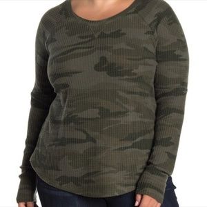 Sweet Romeo Green Camo-Print Waffle Knit Pullover, Sz 3X